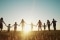 The image shows a family in the sunset